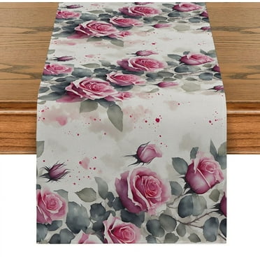 Pink Rose Pattern Table Runner Home Wedding Table Mat Centerpieces Home Decoration Party Dining Long Tablecloth