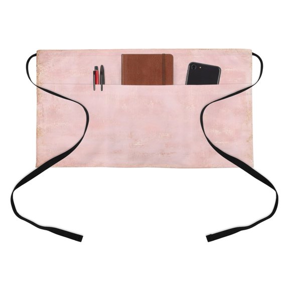 Pink Rose Plaster Kitchen Restaurant Half Waist Apron, Rustic Cottagecore Timber Scratch Celadon Texture Server Short Apron with 3 Pockets Waterproof Oil Waist Aprons for Women Waitress Waiter