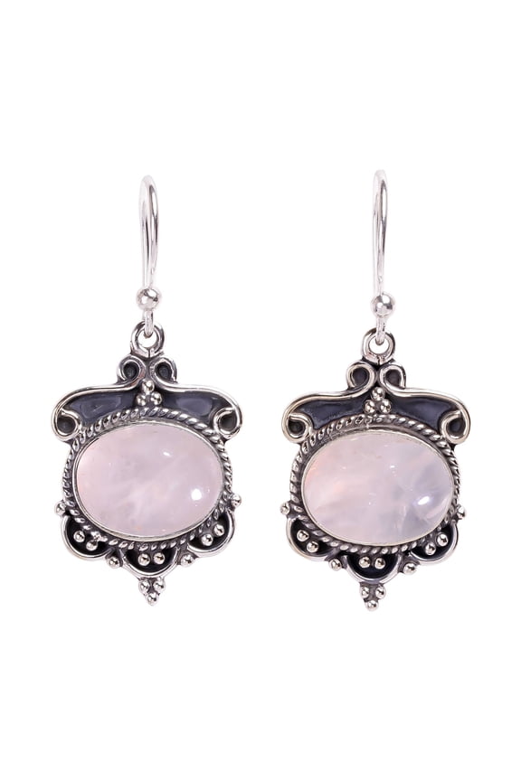 Pink Rose Quartz - Brazil 925 Sterling Silver Earring V601, Drop/Dangle Earring, Pink Earring, Oval Earring, Gift For Her, Rose Quartz Earring