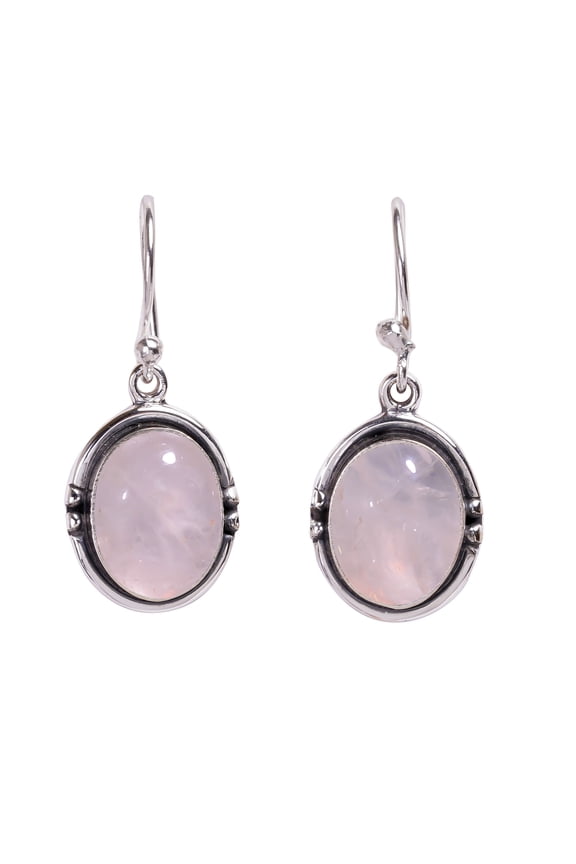 Pink Rose Quartz - Brazil 925 Sterling Silver Earring V764, Rose Quartz Earring, Gemstone Earring, Handmade Earring, Pink Earring, Oval Earring, Gift
