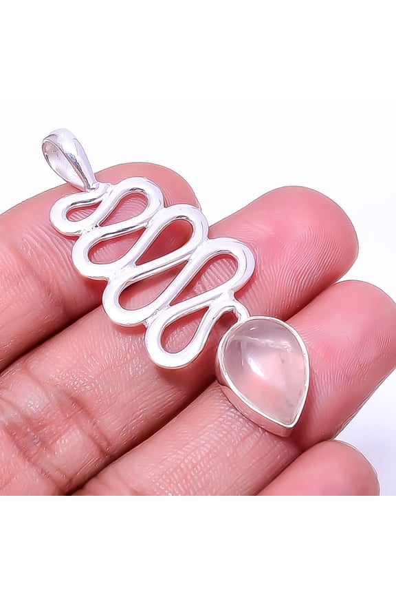 Pink Rose Quartz - Brazil 925 Sterling Silver Snake Pendant 1.95" P_9292_173_39