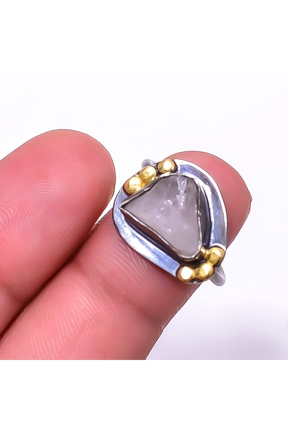 Pink Rose Quartz -Brazil Black And Gold Plated 925 Sterling Silver Ring s.7.5, Pink Rose Quartz Ring R_9490_293_8