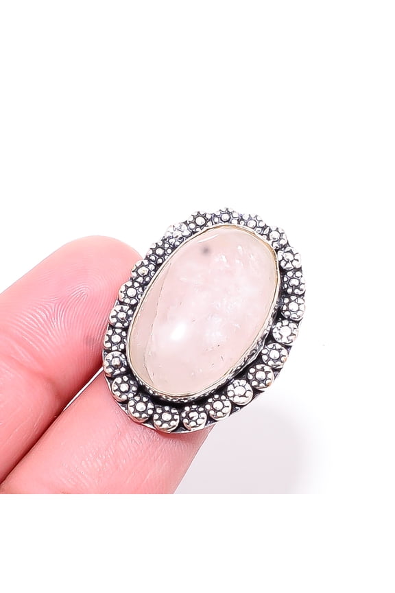 Pink Rose Quartz - Brazil Designer Handmade 925 Sterling Silver Ring S.7.5 R6