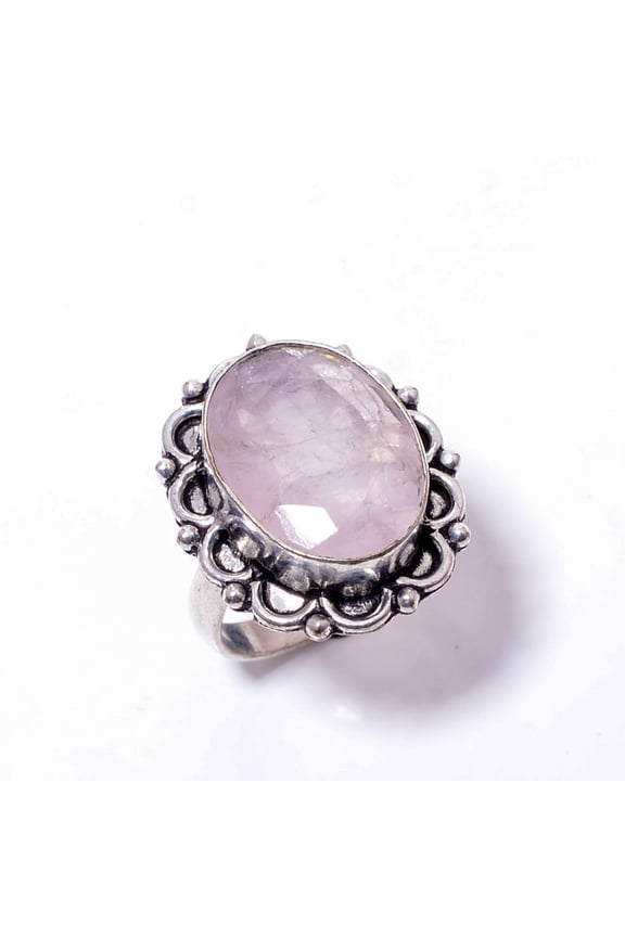 Pink Rose Quartz - Brazil Designer Handmade 925 Sterling Silver Ring S.8.5 R223