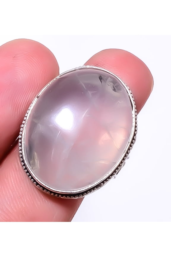 Pink Rose Quartz - Brazil Gemstone 925 Sterling Silver Bali Ring S.8 R34