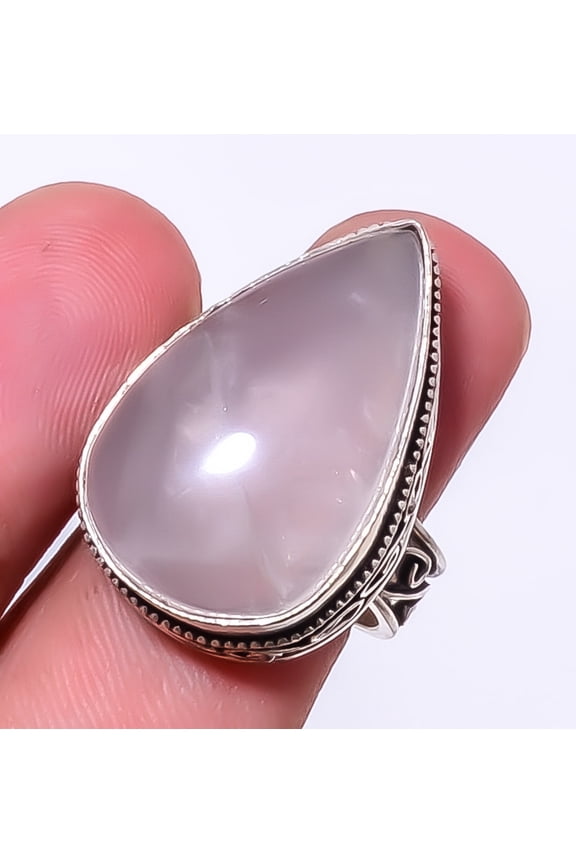 Pink Rose Quartz - Brazil Gemstone 925 Sterling Silver Bali Ring S.8 R4
