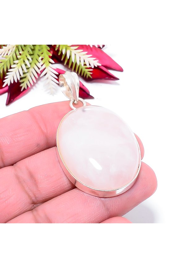 Pink Rose Quartz - Brazil Gemstone 925 Sterling Silver Pendant 0.70" P35