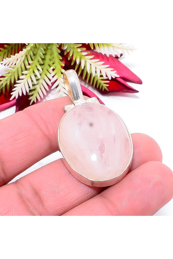 Pink Rose Quartz - Brazil Gemstone 925 Sterling Silver Pendant 1.64" P90