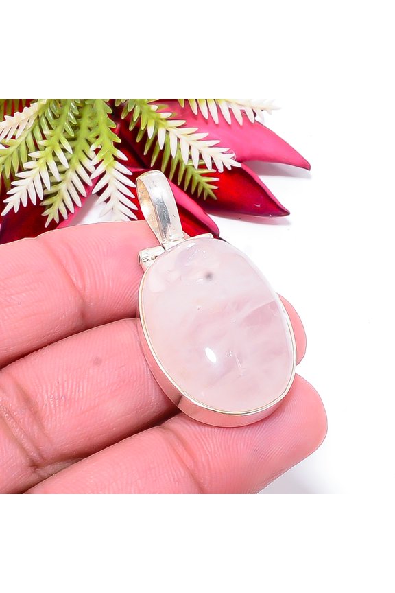 Pink Rose Quartz - Brazil Gemstone 925 Sterling Silver Pendant 1.72" P16