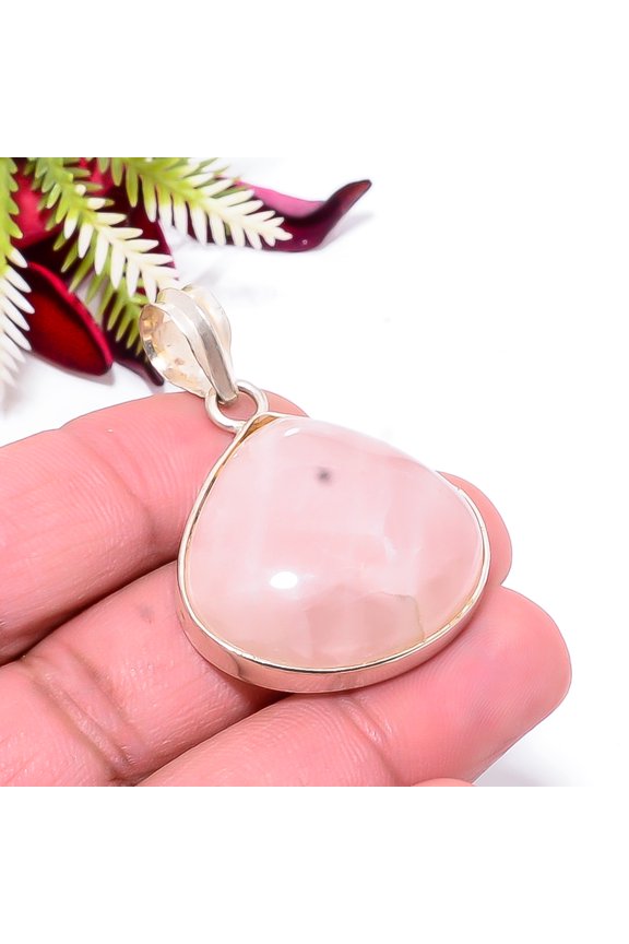 Pink Rose Quartz - Brazil Gemstone 925 Sterling Silver Pendant 1.76" P80