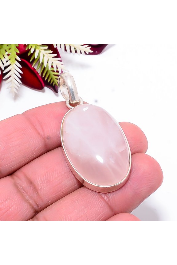 Pink Rose Quartz - Brazil Gemstone 925 Sterling Silver Pendant 1.87" P66