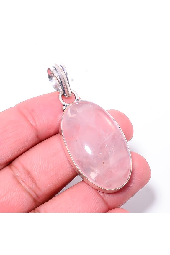 Pink Rose Quartz - Brazil Gemstone 925 Sterling Silver Pendant 1.95" P17
