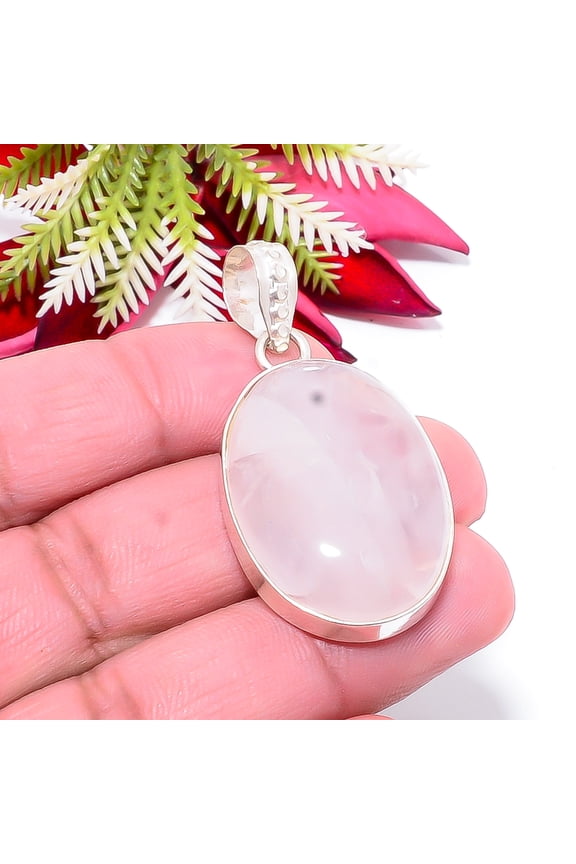 Pink Rose Quartz - Brazil Gemstone 925 Sterling Silver Pendant 1.95" P38