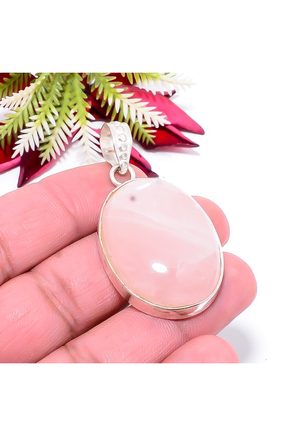 Pink Rose Quartz - Brazil Gemstone 925 Sterling Silver Pendant 1.95" P85