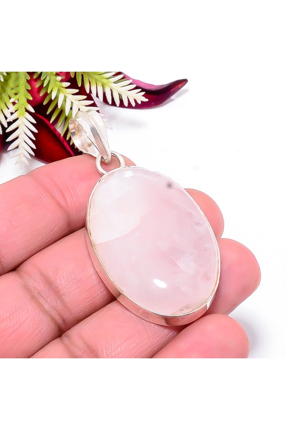 Pink Rose Quartz - Brazil Gemstone 925 Sterling Silver Pendant 2.15" P53