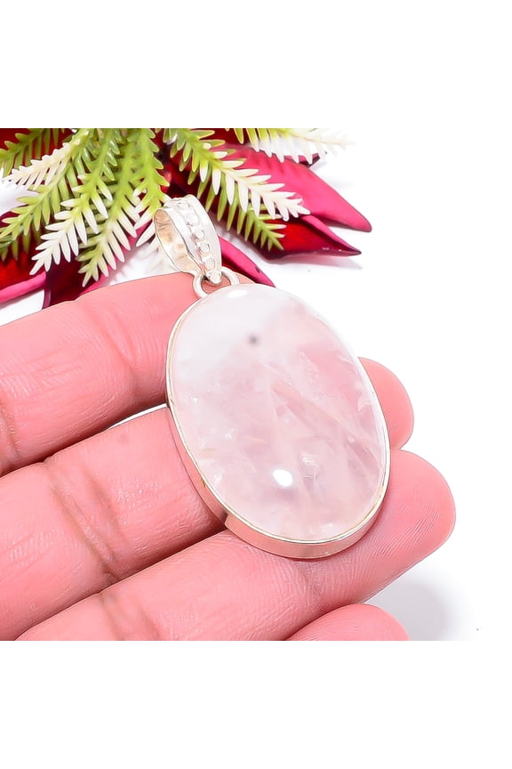 Pink Rose Quartz - Brazil Gemstone 925 Sterling Silver Pendant 2.15" P56