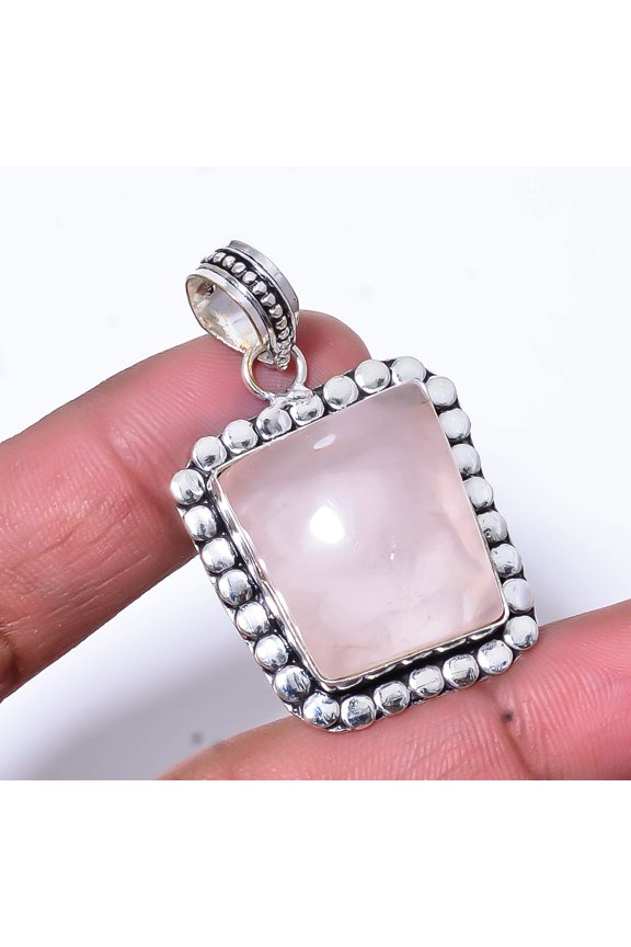 Pink Rose Quartz - Brazil Handmade 925 Sterling Silver Pendant 1.64" P534