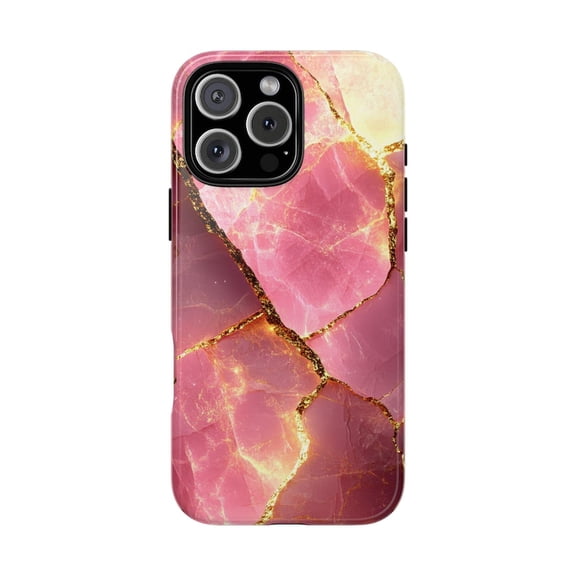 Pink Rose Quartz Crystal Geode Gold Accent Abstract Artwork Phone Case for 11 12 13 14 15 16 17 Pro Max