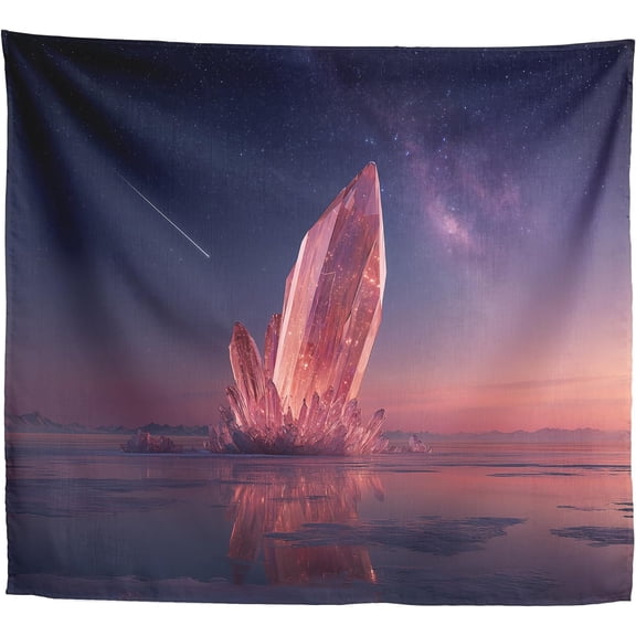 Pink Rose Quartz Crystal Tapestry - Mystical Galaxy Starry Night Wall Art, Spiritual Healing Energy & Aesthetic Room Decor for Meditation, Bedroom (50x60 Inches)