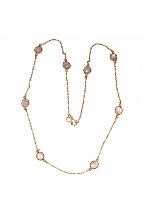 Pink Rose Quartz Feceted Gemstone Handmade Jewelry Necklaces 24''
