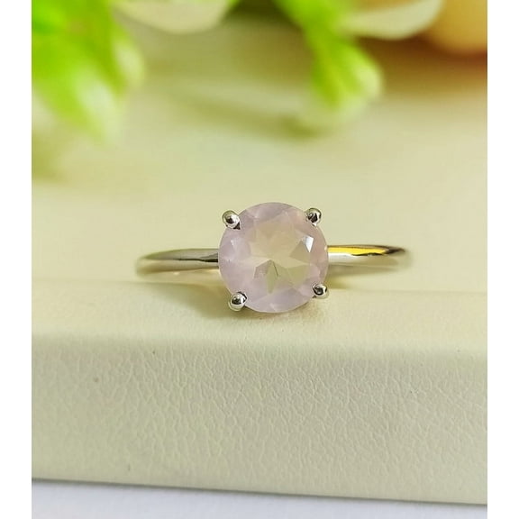 Pink Rose Quartz Ring For Her-Beautiful Rose Color Solitaire Ring For Him-925 Sterling Silver - Rose Quartz Ring -Lovely Promise Ring