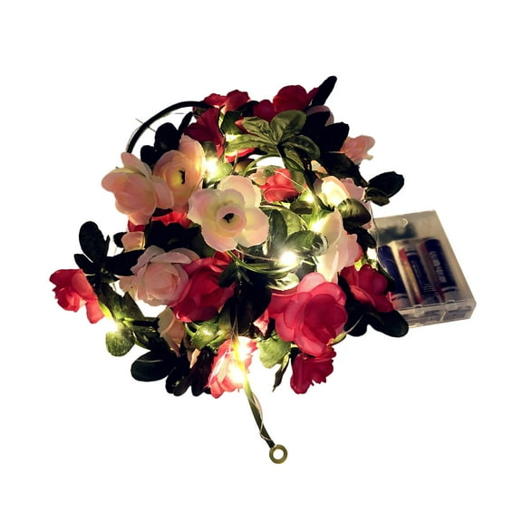 Pink Rose Rattan LED String Lights - 2.5M Waterproof Vine Lights for Christmas, Wedding & Garden Decor - Flexible Warm White Fairy Lights for Indoor/Outdoor Use​​