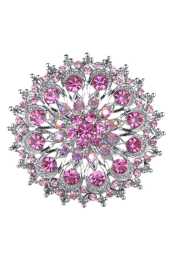 Pink Rose Rhinestone Crystal Royal Princess Crest Floral Wreath Bouquet Wedding Brooch Pin