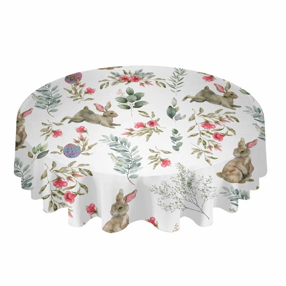 Pink Rose Romantic Flower White Round Tablecloths for Dining Table Waterproof Table Cover for Kitchen Living Room