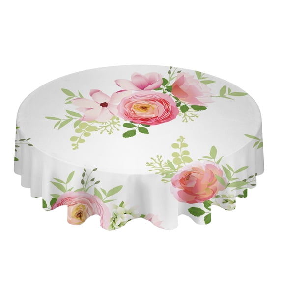 Pink Rose Romantic Flower White Round Table Cloth Festival Dining Waterproof Tablecloth Table Cover for Wedding Party Decor