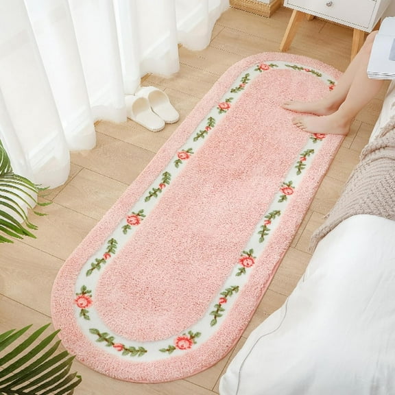 Pink Rose Rug Romantic Rose Flower Rug Shaggy Area Rugs Farmhouse Runner Rug Shaggy Floral Mat Modern Carpet Washable Floor Mats for Bedroom/Living Room/Bathroom/Laundry Room/Hallway Pink 40*120cm