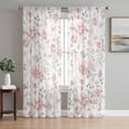 thumbnail image 1 of Pink Rose Sheer Curtains 63 Inch Length 2 Panels Set Window Treatments, Modern Simple Romantic Flowers Floral Leaves Rod Pocket Semi Curtains for Living Room/Bedroom/Kitchen Décor, 104"W x 63"L, 1 of 7