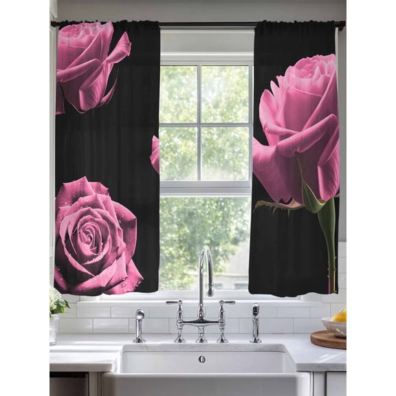 Pink Rose Sheer Curtains 72 Inches Long 2 Panels Vintage Flower Garden Abstract Classic Light Filtering Semi Sheer Window Curtains Drapes for Bedroom Living Room 52"x72"