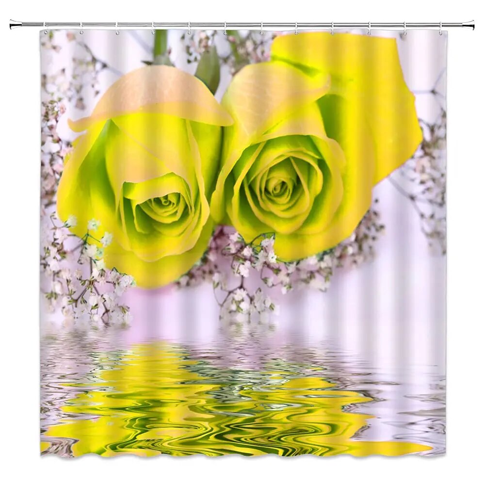 Pink Rose Shower Curtains 3D Floral Blooming Flower Plant Natural
