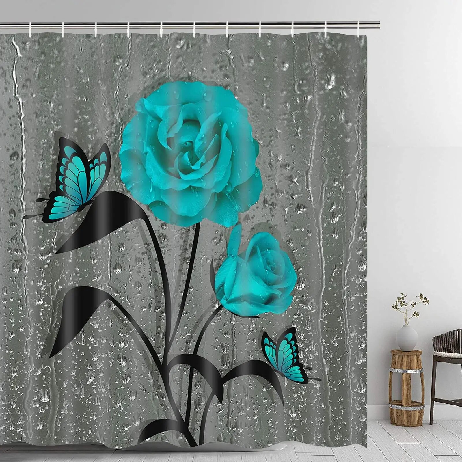 Pink Rose Shower Curtains 3D Floral Blooming Flower Plant Natural