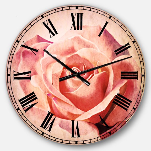 Pink Rose Sketch on White Background' Flowers Oversized Metal Clock