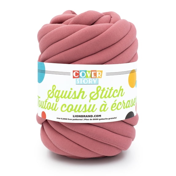Lion Brand Yarn Cover Story Squish Stitch Pink Rose Jumbo Polyester Yarn 1 Skein
