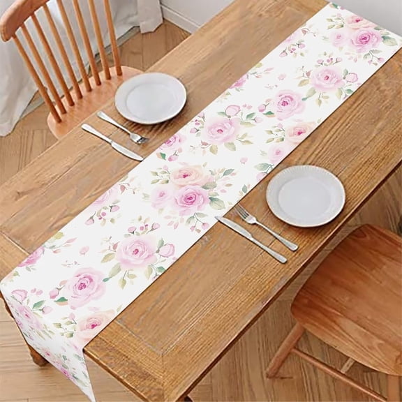 Pink Rose Table Runner Holiday Table Runners 72 Inches Long Washable Friendsgiving Party Decorations Centerpiece Table Decorations Valentine''s Day
