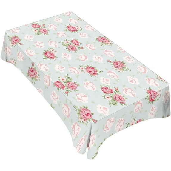 Pink Rose Tablecloth Decor Chic Flowers Romantic Vintage Style Spring Table Cloth Dining Room Kitchen Table Cover 60" X 84" Oblong/Rectangle