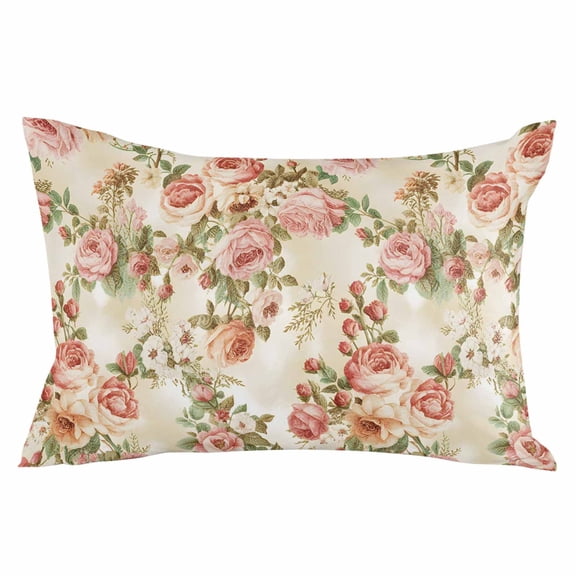 Pink Rose Throw Pillow Cover 12 x 20 Inch Decorative Pillow Cover Vintage Pastoral Farmhouse Flowers Floral Lumbar Pillowcase Seasonal Rectangle Cushion Case for Couch Sofa Bed Living Room