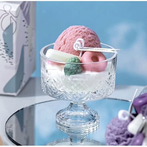 Pink Rose Toffee Cute Ice Cream Scoop Glass Scented Candle Paraffin Soy Wax Gift