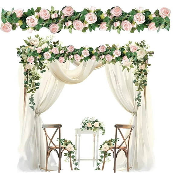 Pink Rose Vine Flower Garland, Artificial Rose Garlands, 90.5Inch Hanging Rose Vine Garland, 1Pcs Fake Vines Flower Hanging Rose Garland, Wedding Background Decoration