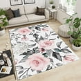 thumbnail image 1 of Pink Rose White Hydrangea Area Rug Retro Floral Texture Light Luxury Large Rugs Indoor Non Slip Machine Washable Breathable Durable Carpet Front Entrance Floor Decor 5x7 Non-slip, 1 of 5