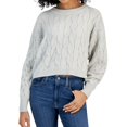 thumbnail image 1 of Pink Rose Womens Cable-Knit Cropped Crewneck Pullover Sweater, Grey, Medium, 1 of 1