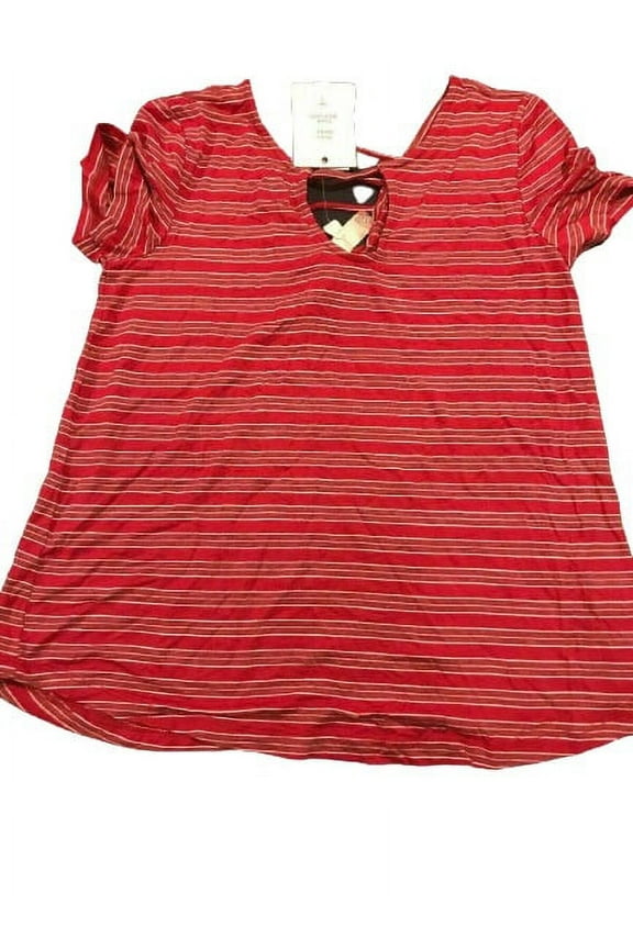 Womens Striped Keyhole Knit Top Brick Combo M
