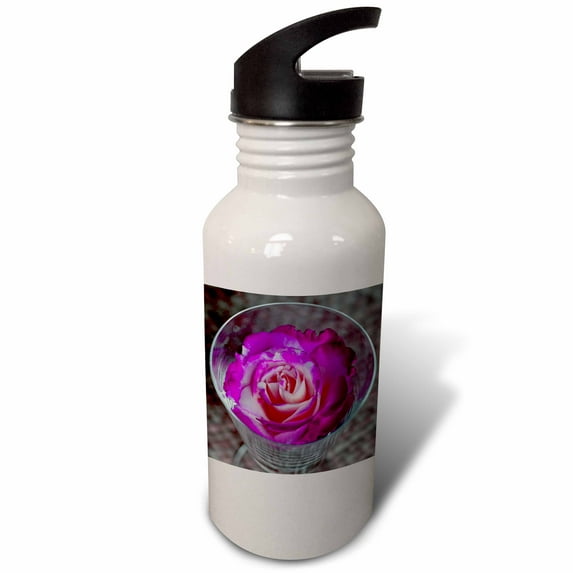 3dRose, Pink Rose in a Glass , 21 oz Sports Water Bottle