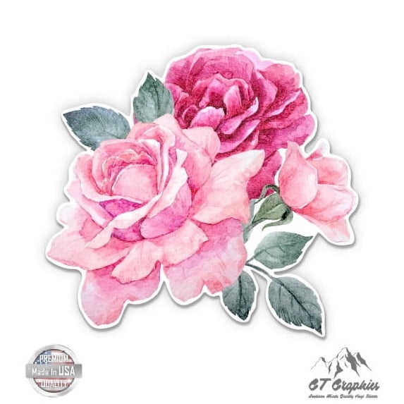 Pink Roses - 12" Vinyl Sticker Waterproof Decal