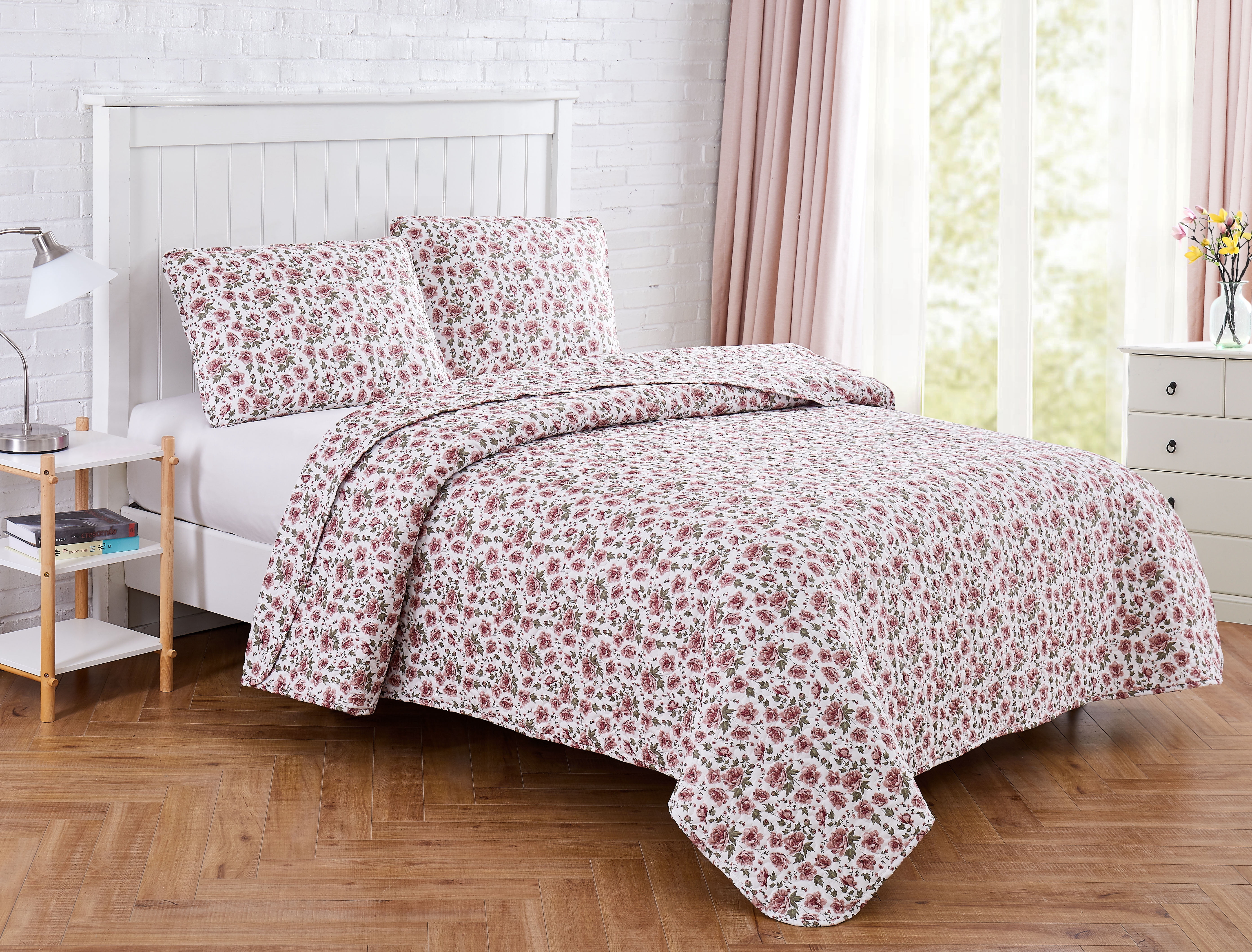 Pink Roses 2-piece Quilt Set Twin 66x86