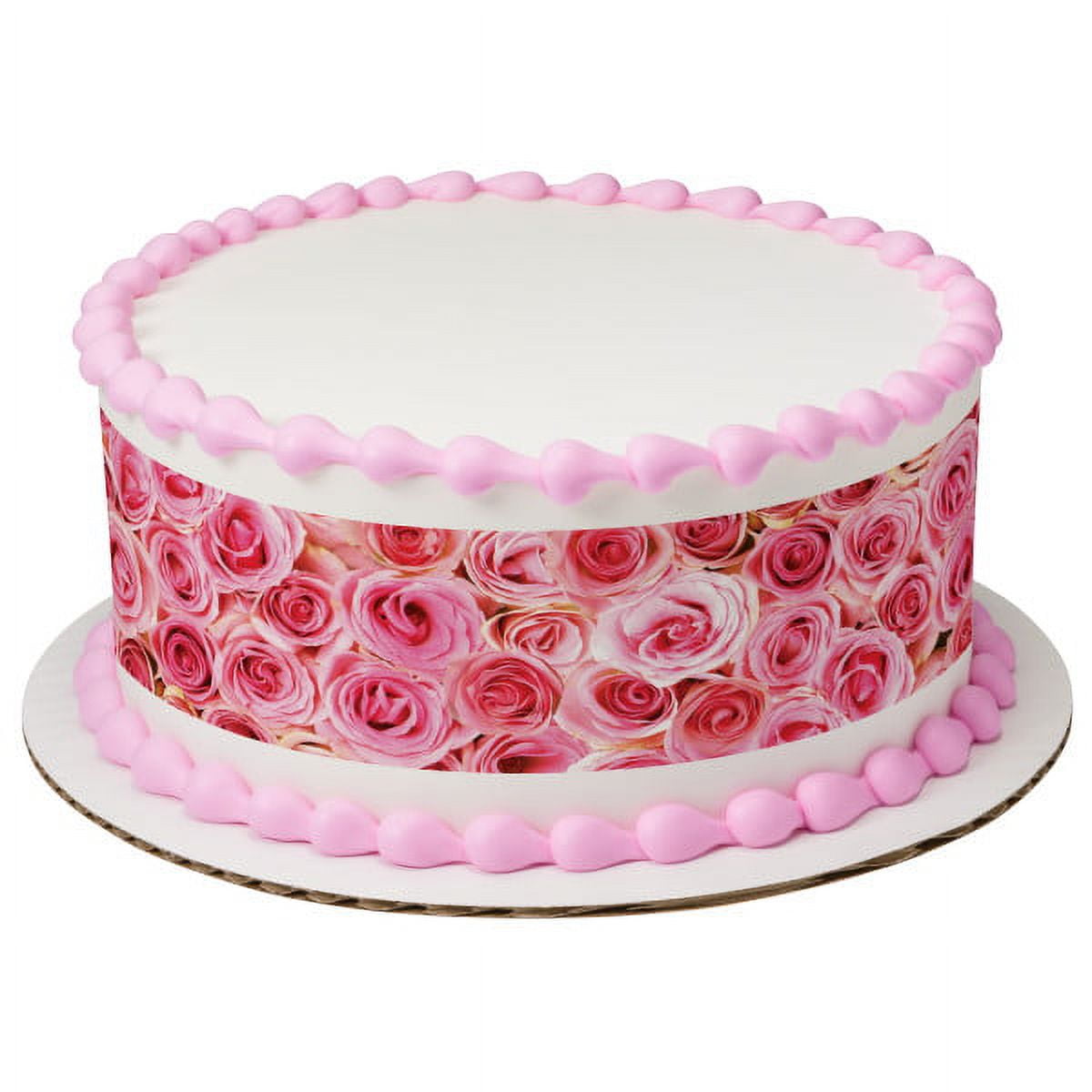 Pink Roses 3 Strips Edible Frosting Photo Cake Border Decoration #19287