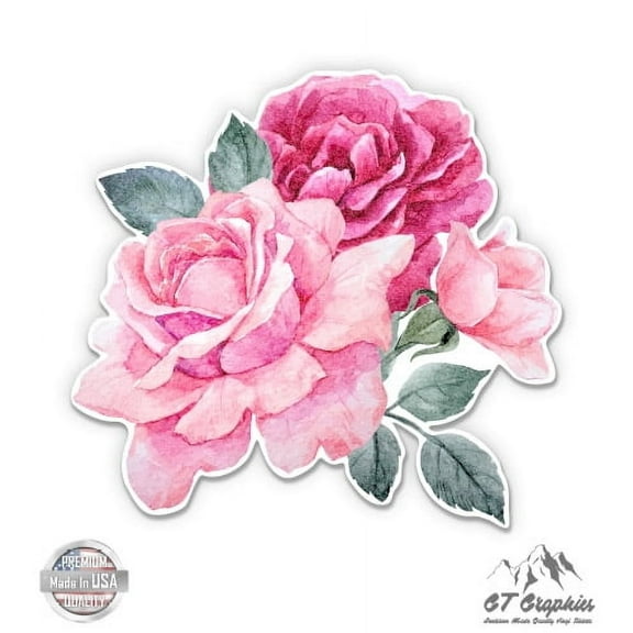 Pink Roses - 5" Vinyl Sticker - For Car Laptop I-Pad - Waterproof Decal
