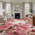 thumbnail image 1 of Pink Roses Area Rug 5x7 Washable Rug Non Slip Spring Floral Elegant Pastoral Butterfly Retro Large Area Rug Soft Stainresistant Indoor Floor Carpet for Living Room Bedroom Home Office Dining Room, 1 of 8